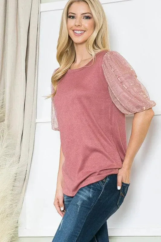 Pleat Bubble Sleeve Knit Top - Whatever You Like Shop