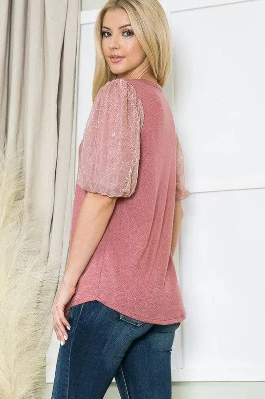 Pleat Bubble Sleeve Knit Top - Whatever You Like Shop