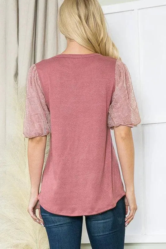 Pleat Bubble Sleeve Knit Top - Whatever You Like Shop