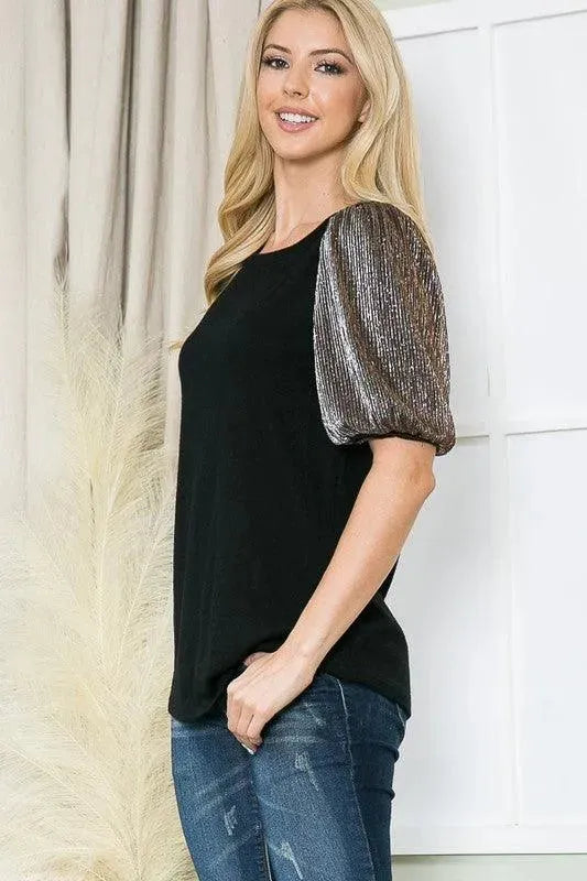 Pleat Bubble Sleeve Knit Top - Whatever You Like Shop