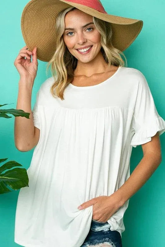 PLUS SOLID RUFFLED SL BABY DOLL TOP - Whatever You Like Shop