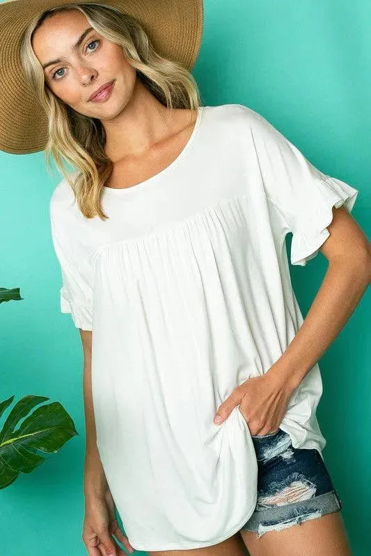 PLUS SOLID RUFFLED SL BABY DOLL TOP - Whatever You Like Shop