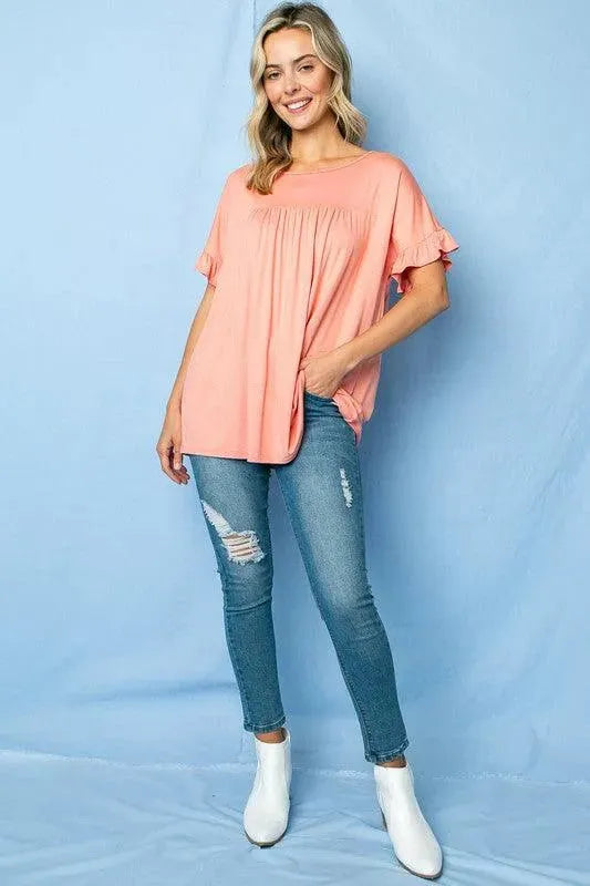 PLUS SOLID RUFFLED SL BABY DOLL TOP - Whatever You Like Shop