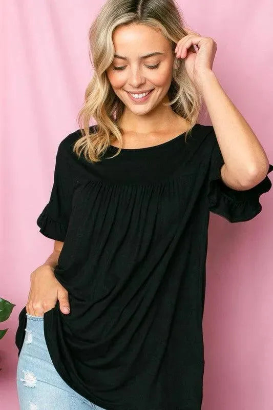 PLUS SOLID RUFFLED SL BABY DOLL TOP - Whatever You Like Shop