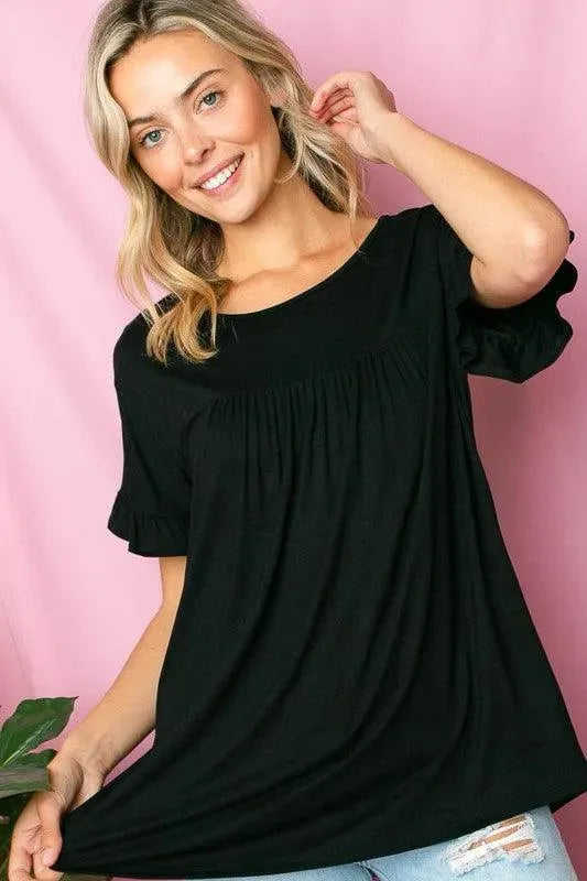 PLUS SOLID RUFFLED SL BABY DOLL TOP - Whatever You Like Shop