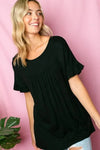 PLUS SOLID RUFFLED SL BABY DOLL TOP - Whatever You Like Shop