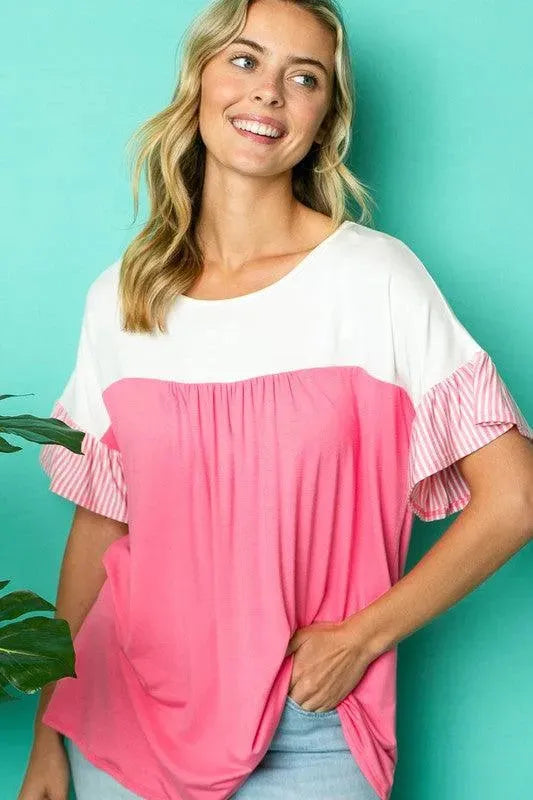 PLUS SOLID STRIPE BABY DOLL TOP - Whatever You Like Shop