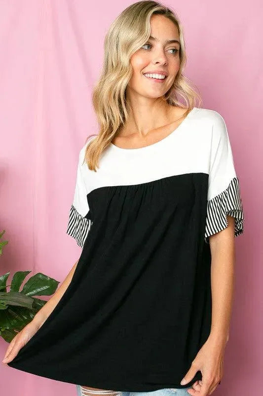 PLUS SOLID STRIPE BABY DOLL TOP - Whatever You Like Shop