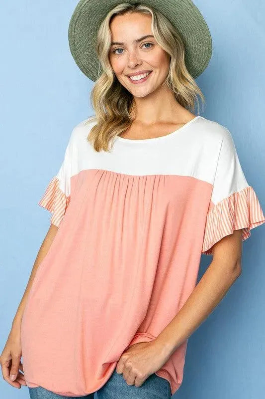 PLUS SOLID STRIPE BABY DOLL TOP - Whatever You Like Shop