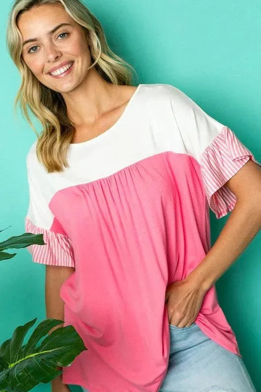 PLUS SOLID STRIPE BABY DOLL TOP - Whatever You Like Shop