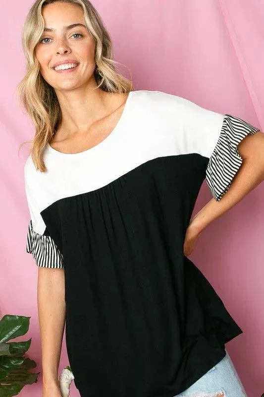 PLUS SOLID STRIPE BABY DOLL TOP - Whatever You Like Shop