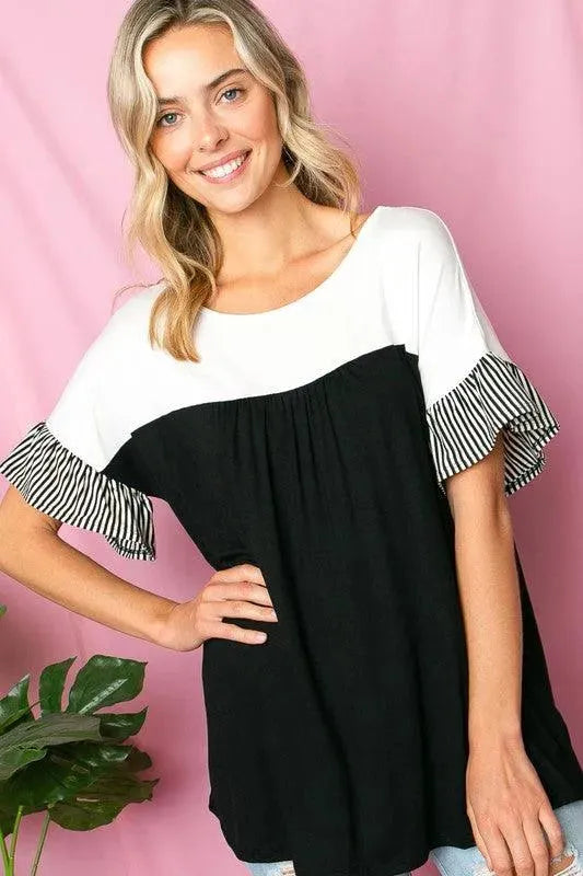 PLUS SOLID STRIPE BABY DOLL TOP - Whatever You Like Shop