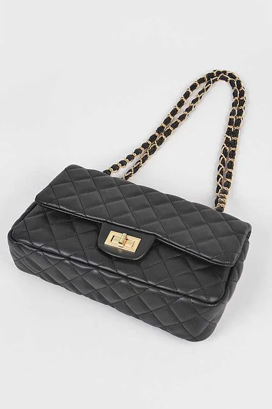 Quilted Turn Lock Convertible Shoulder Bag - Whatever You Like Shop