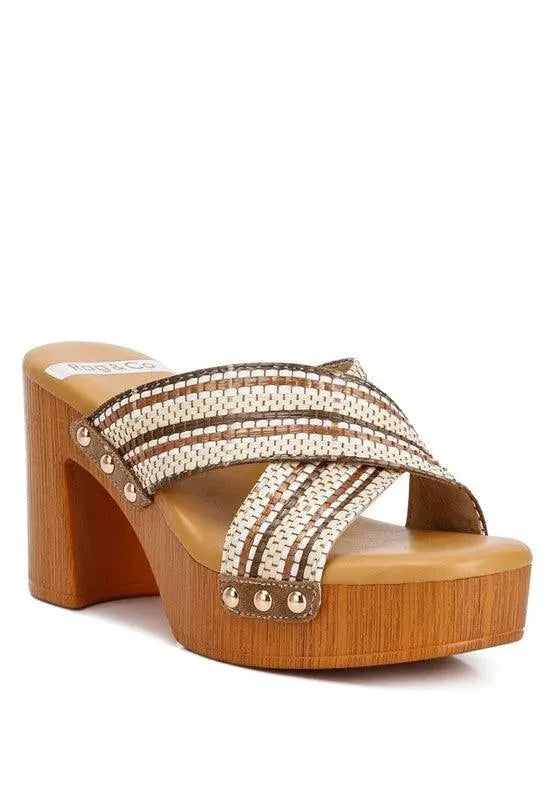 Rag & Co Finley Raffia High Block Heel Clogs - Whatever You Like Shop