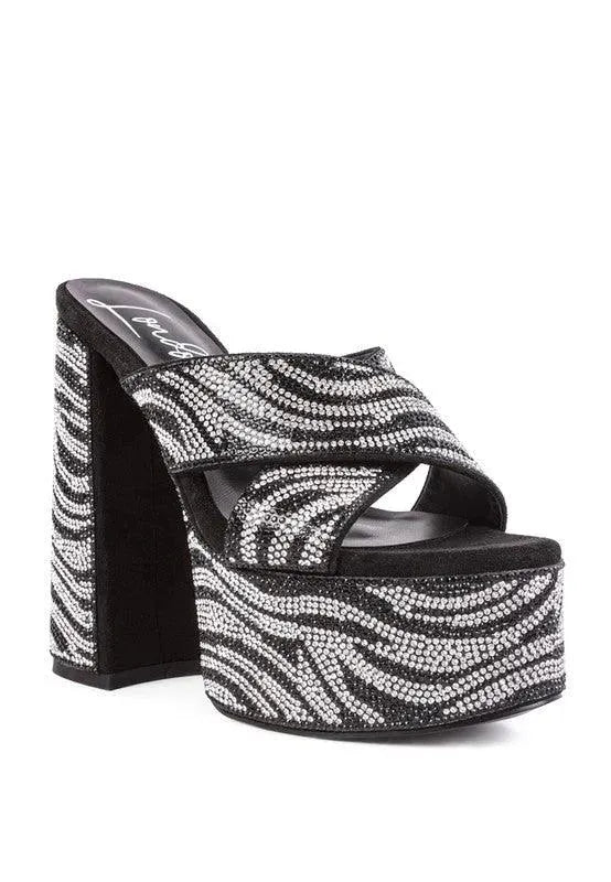 Rag & Co SINFUL HIGH PLATFORM PATTERNED DIAMANTE SLIDES - Whatever You Like Shop