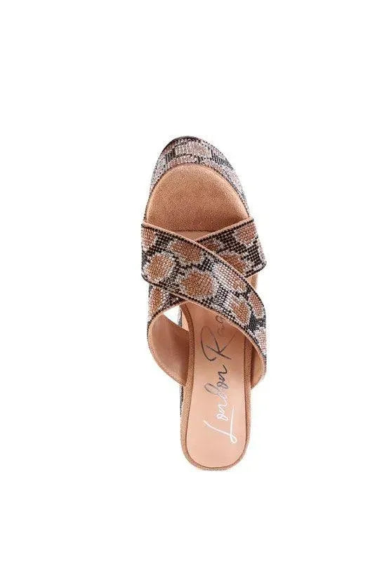 Rag & Co SINFUL HIGH PLATFORM PATTERNED DIAMANTE SLIDES - Whatever You Like Shop