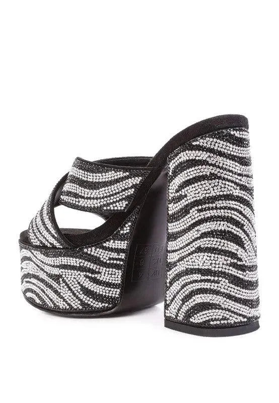 Rag & Co SINFUL HIGH PLATFORM PATTERNED DIAMANTE SLIDES - Whatever You Like Shop