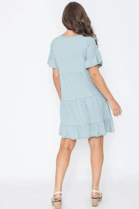 Solid Ruffle Triple Tiered Midi Dress-Plus Size - Whatever You Like Shop