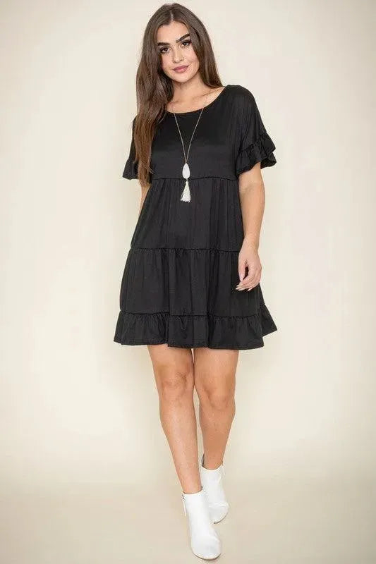 Solid Ruffle Triple Tiered Midi Dress-Plus Size - Whatever You Like Shop