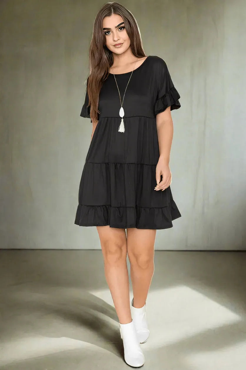 Solid Ruffle Triple Tiered Midi Dress-Plus Size - Whatever You Like Shop