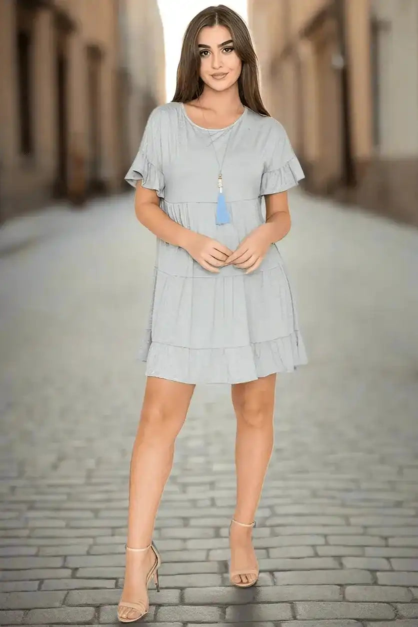 Solid Ruffle Triple Tiered Midi Dress-Plus Size - Whatever You Like Shop