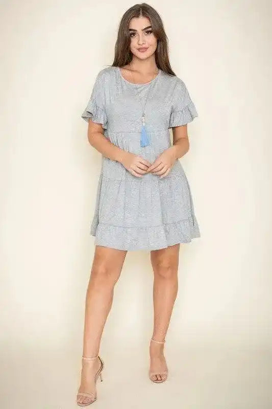 Solid Ruffle Triple Tiered Midi Dress-Plus Size - Whatever You Like Shop