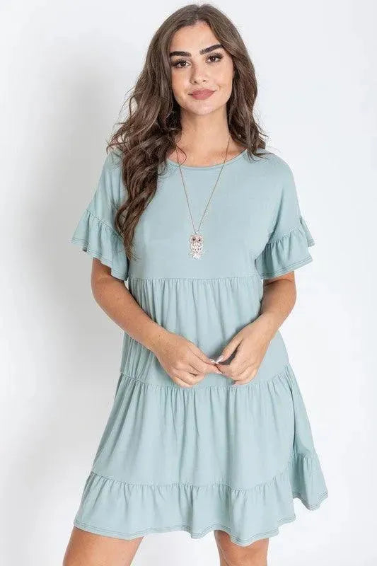 Solid Ruffle Triple Tiered Midi Dress-Plus Size - Whatever You Like Shop