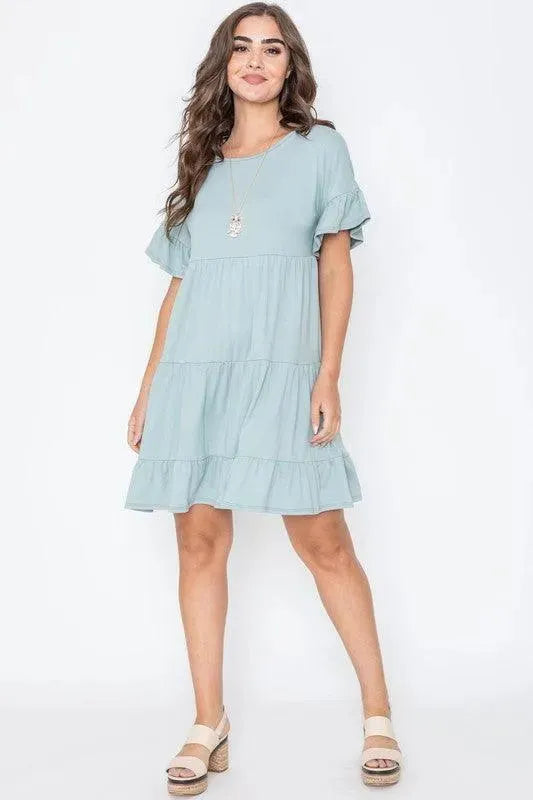 Solid Ruffle Triple Tiered Midi Dress-Plus Size - Whatever You Like Shop