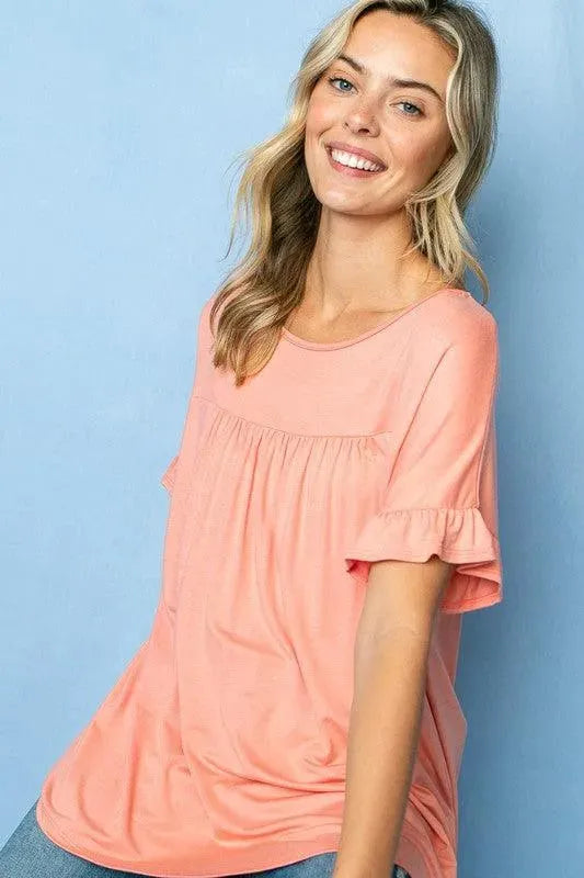 SOLID RUFFLED SL BABY DOLL TOP - Whatever You Like Shop