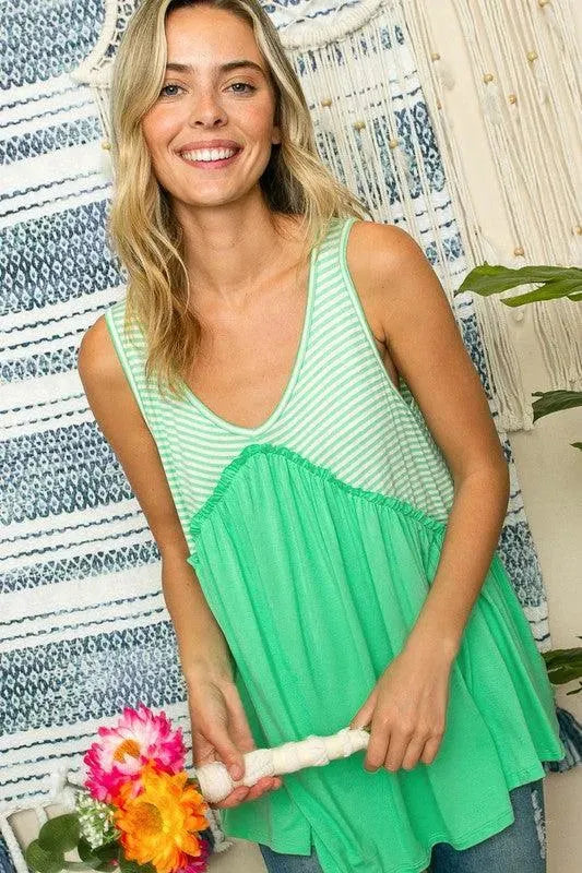 SOLID STRIPE BABYDOLL TANK TOP - Whatever You Like Shop