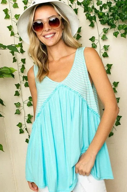 SOLID STRIPE BABYDOLL TANK TOP - Whatever You Like Shop