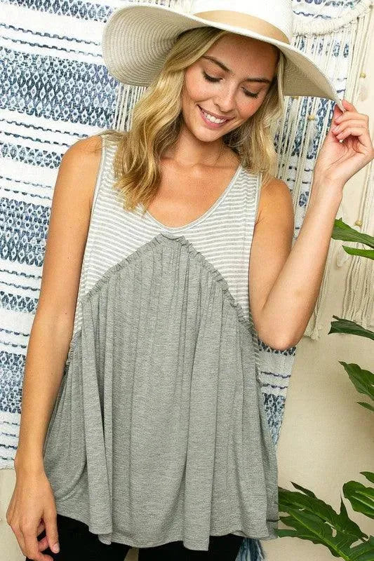 SOLID STRIPE BABYDOLL TANK TOP - Whatever You Like Shop