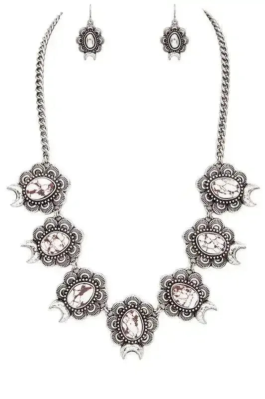 Squash Blossom Statement Stone Necklace Set - Whatever You Like Shop
