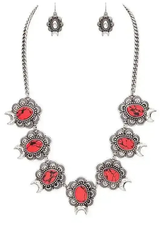 Squash Blossom Statement Stone Necklace Set - Whatever You Like Shop