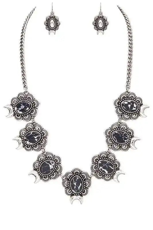Squash Blossom Statement Stone Necklace Set - Whatever You Like Shop