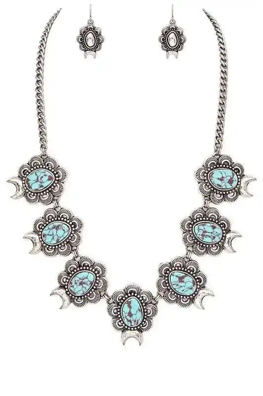 Squash Blossom Statement Stone Necklace Set - Whatever You Like Shop