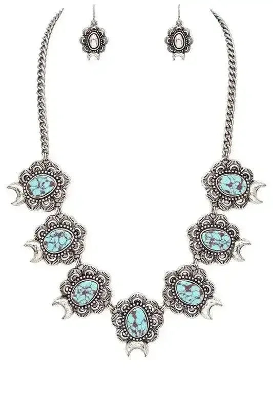 Squash Blossom Statement Stone Necklace Set - Whatever You Like Shop