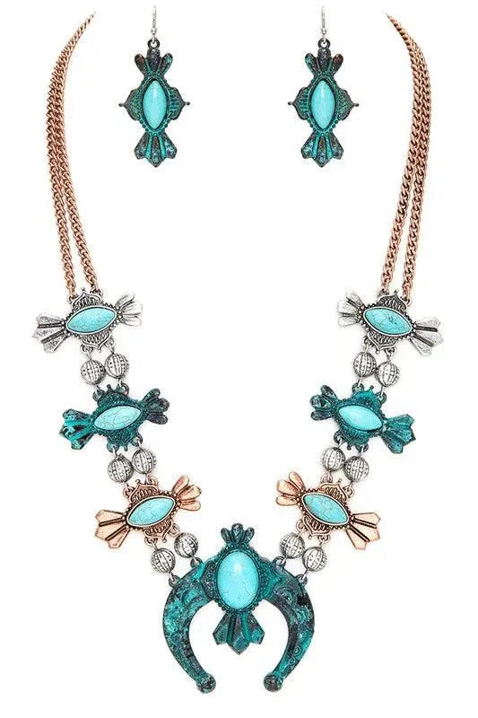 Squash Blossom Stone Statement Necklace Set - Whatever You Like Shop