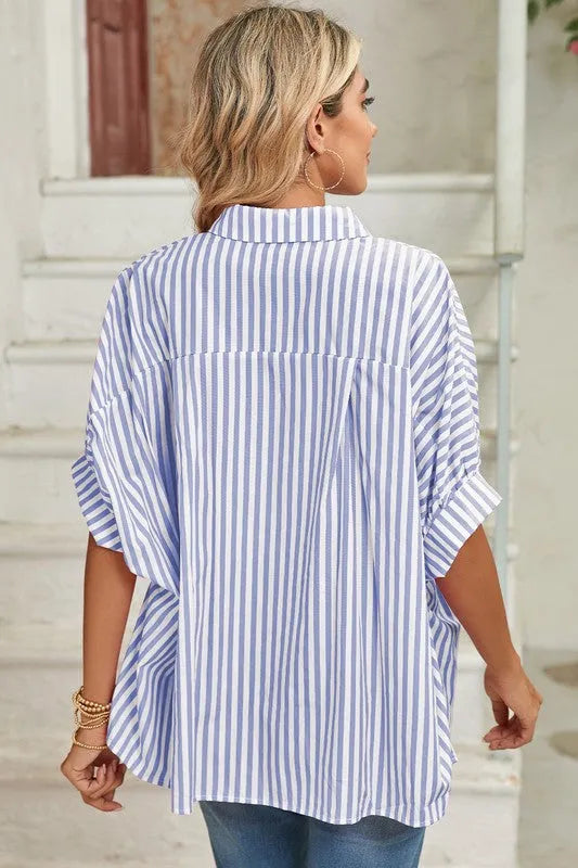 Stripe Button Up Dolman Shirt - Whatever You Like Shop