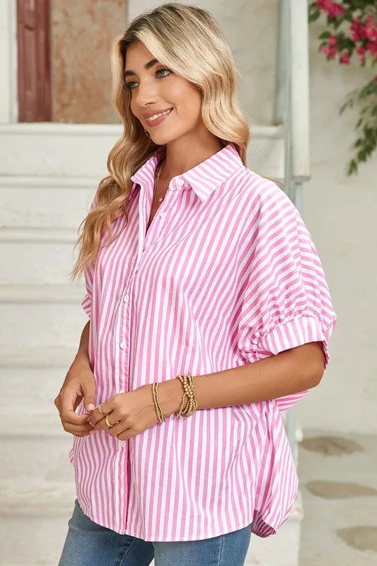 Stripe Button Up Dolman Shirt - Whatever You Like Shop