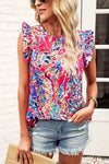 Summer Women Floral Print Tank Top with Ruffles - Whatever You Like Shop