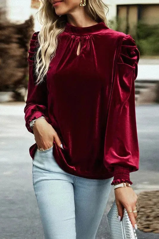 Velvet Puffed Sleeve Blouse - Whatever You Like Shop