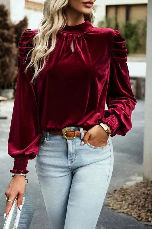 Velvet Puffed Sleeve Blouse - Whatever You Like Shop