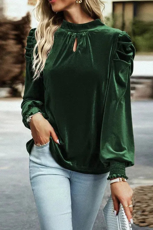 Velvet Puffed Sleeve Blouse - Whatever You Like Shop