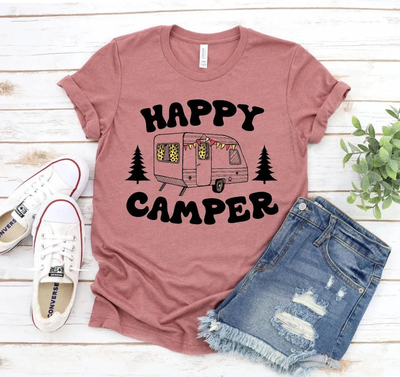 Women's Happy Camper T-shirt Delivered in 12 Days - Whatever You Like Shop