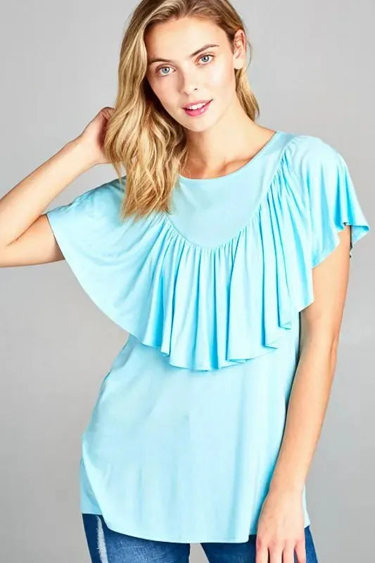 Women's Solid Ruffle Detail Casual Top - Whatever You Like Shop