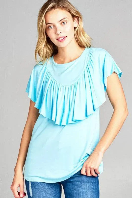 Women's Solid Ruffle Detail Casual Top - Whatever You Like Shop