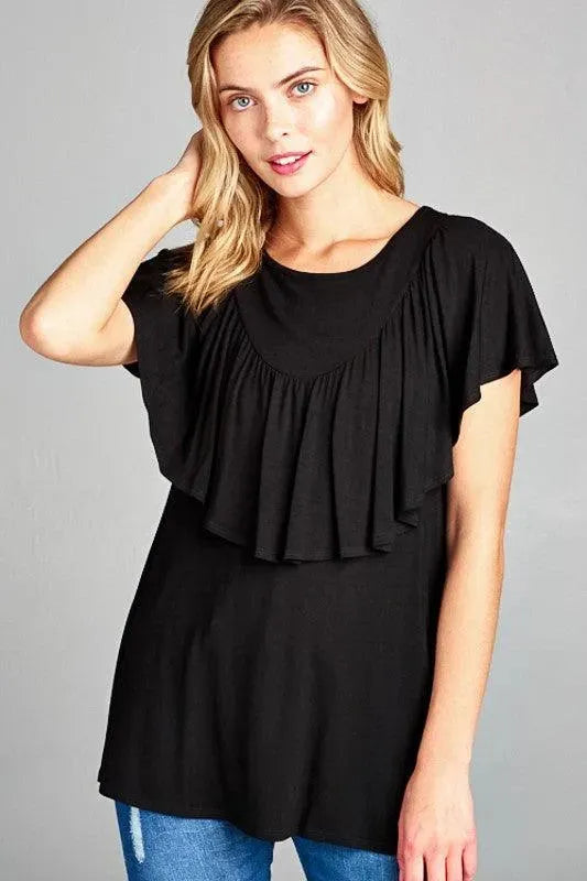 Women's Solid Ruffle Detail Casual Top - Whatever You Like Shop