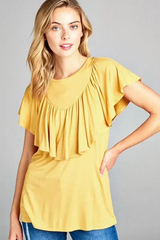 Women's Solid Ruffle Detail Casual Top - Whatever You Like Shop