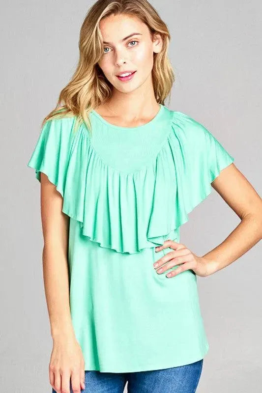 Women's Solid Ruffle Detail Casual Top - Whatever You Like Shop